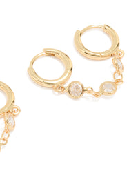 Gold Plated Cubic Zirconia Double Huggie Chain Earrings - link has visual effect only
