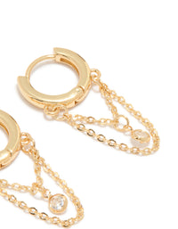 Gold Plated Cubic Zirconia Huggie Chain & Stud Earrings 2-Pack - link has visual effect only