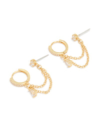 Gold Plated Cubic Zirconia Pear Layered Chain Huggie Earrings - link has visual effect only