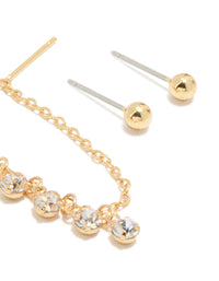Gold Plated Chain Cubic Zirconia Chain Pull Through Earrings & Studs 3-Pack - link has visual effect only