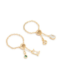 Gold Plated Cubic Zirconia Adjustable Chain Rings 2-Pack - link has visual effect only