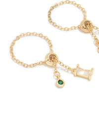 Gold Plated Cubic Zirconia Adjustable Chain Rings 2-Pack - link has visual effect only