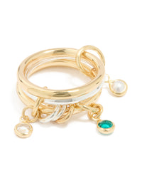 Mixed Metals Cubic Zirconia Pearl Interlocked Layered Ring - link has visual effect only