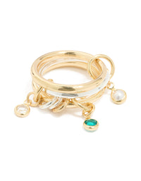 Mixed Metals Cubic Zirconia Pearl Interlocked Layered Ring - link has visual effect only