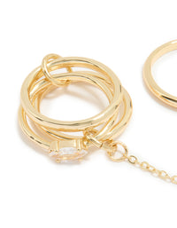 Gold Plated Cubic Zirconia Chain Connected Ring - link has visual effect only