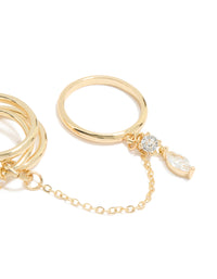 Gold Plated Cubic Zirconia Chain Connected Ring - link has visual effect only