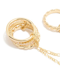 Gold Plated Cubic Zirconia Multi-Chain Connected Ring - link has visual effect only