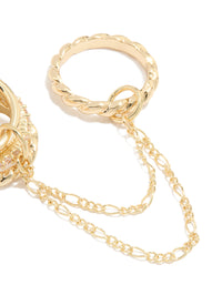Gold Plated Cubic Zirconia Multi-Chain Connected Ring - link has visual effect only