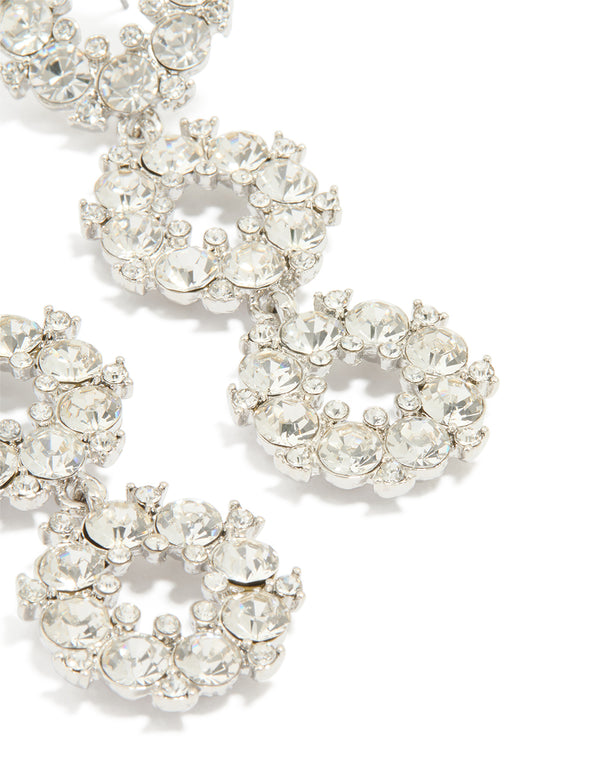 Silver DiamanteTriple Circle Loop Drop Earrings