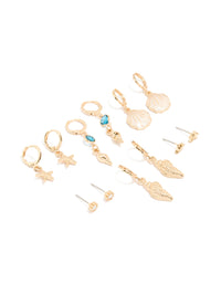 Gold Sea-Themed Hoop Earrings 6-Pack - link has visual effect only