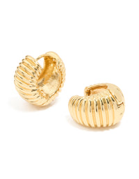 Gold Plated Brass Ribbed Graduated Huggie Earrings - link has visual effect only