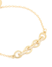 Gold Plated Brass Cubic Zirconia Dainty Link Bracelet - link has visual effect only