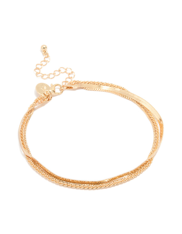 Gold Triple Layered Mixed Chain Anklet