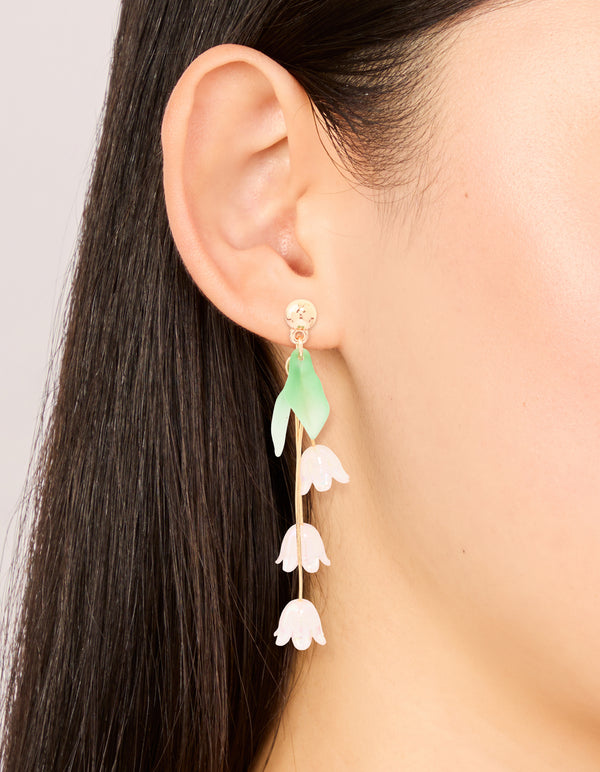 Rose Gold Dainty Pink Flower Vine Drop Earrings