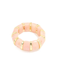 Pink Acrylic Marbled & Gold Stretch Bracelet - link has visual effect only