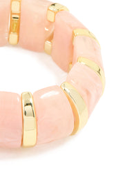 Pink Acrylic Marbled & Gold Stretch Bracelet - link has visual effect only