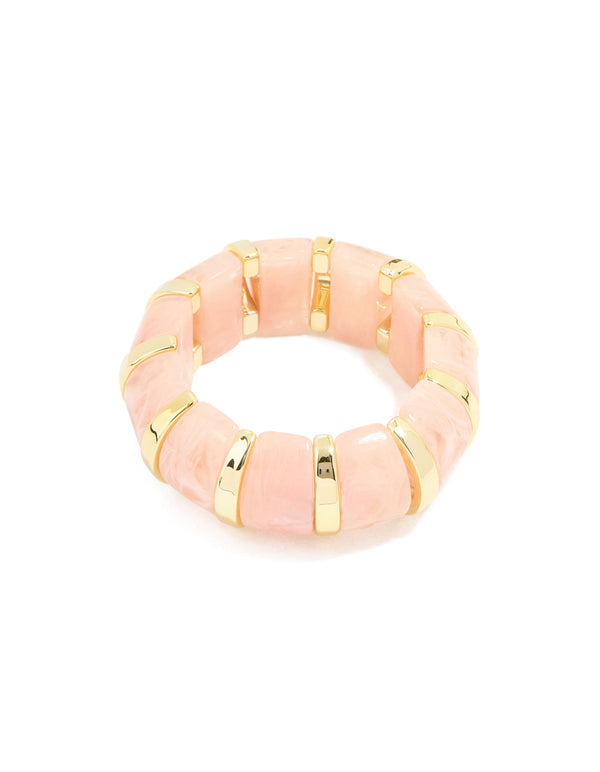 Pink Acrylic Marbled & Gold Stretch Bracelet