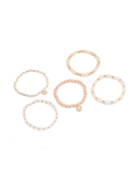 Rose Gold Pink Beaded Stretch Bracelets 5-Pack - link has visual effect only