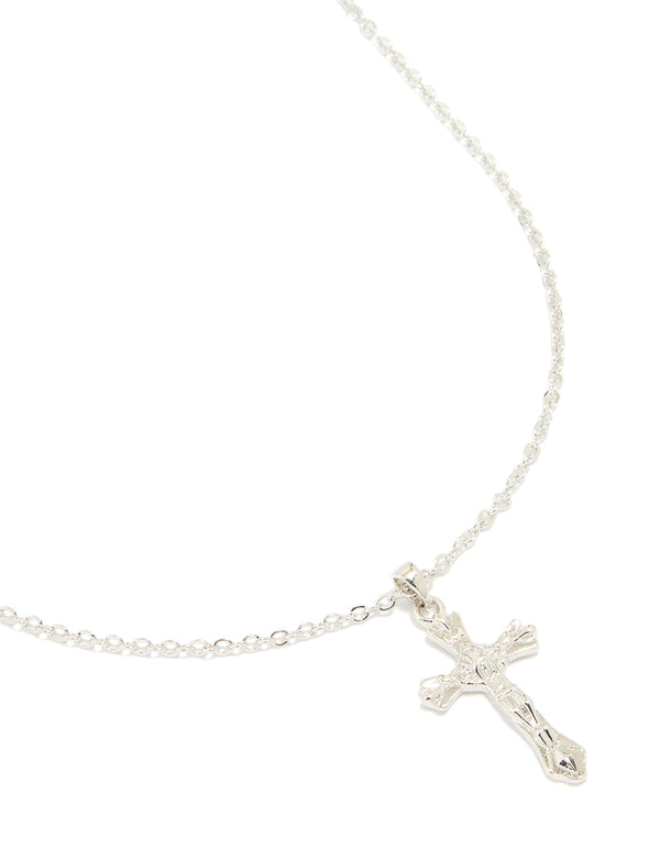 Silver Molten Cross Pendant Necklace