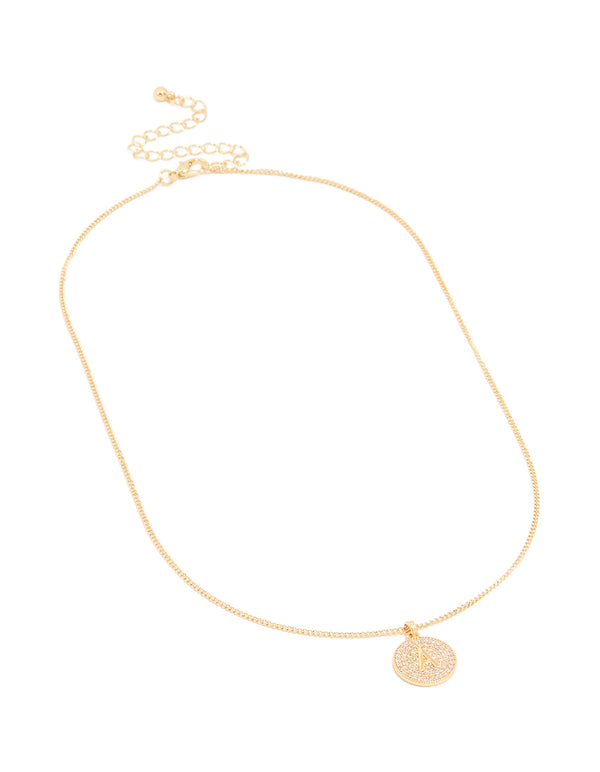Gold Plated Cubic Zirconia Circle Letter A Pendant Necklace