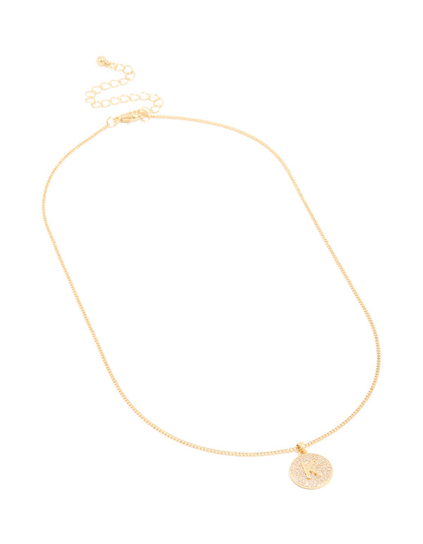 Gold Plated Cubic Zirconia Circle Letter K Pendant Necklace