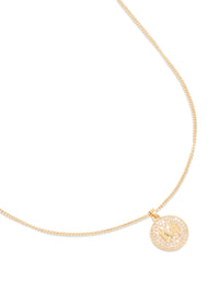 Gold Plated Cubic Zirconia Circle Letter M Pendant Necklace - link has visual effect only