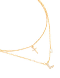 Gold Plated Cubic Zirconia Cross Letter L Layered Necklace - link has visual effect only