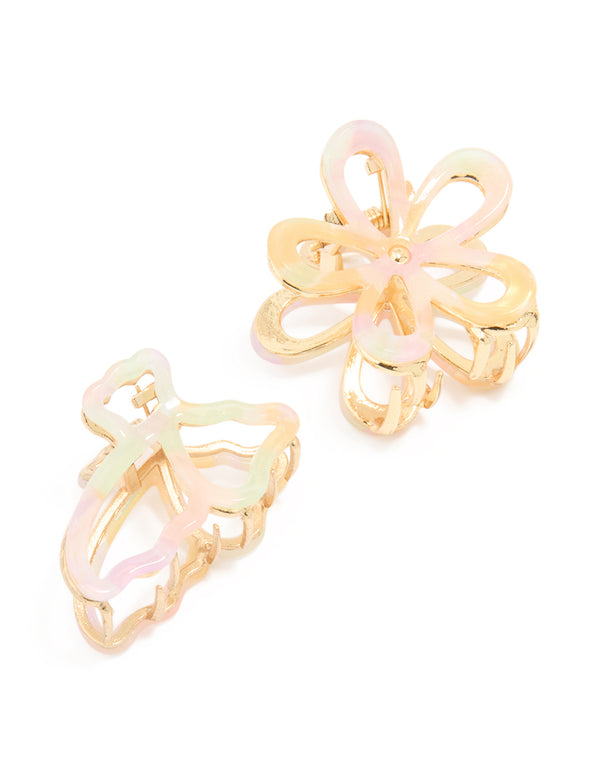 Gold Acrylic Edge Flower Claw Clips 2-Pack