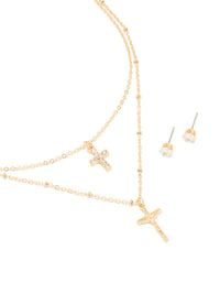 Gold Plated Beaded & Diamante Earrings & Necklace Pack - link has visual effect only