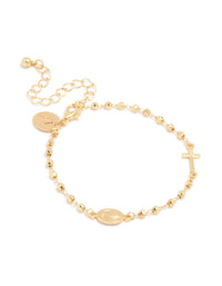 Gold Plated Ball Chain Cross & Mary Bracelet - link has visual effect only