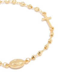 Gold Plated Ball Chain Cross & Mary Bracelet - link has visual effect only