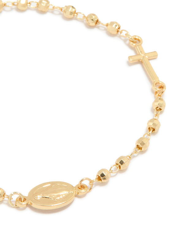Gold Plated Ball Chain Cross & Mary Bracelet