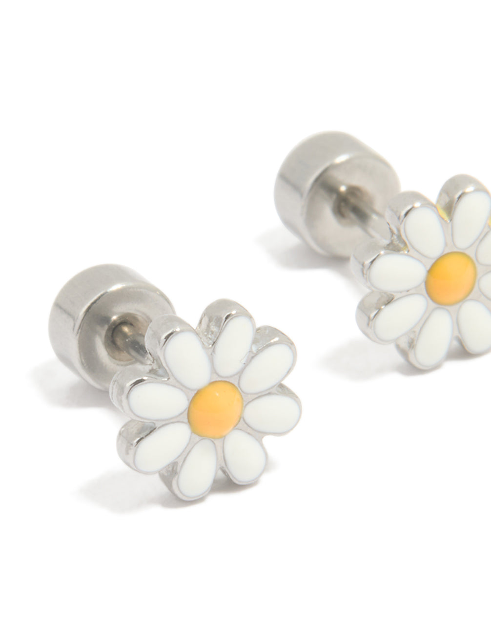 Kids Surgical Steel Daisy Flat Back Earrings