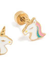 Kids Gold Plated Surgical Steel Unicorn Flat Back Earrings - link has visual effect only