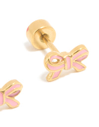 Gold Plated Surgical Steel Enamel Bow Flat Back Earrings - link has visual effect only