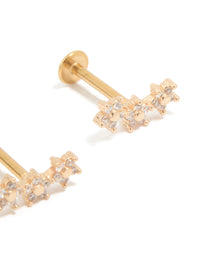 Gold Plated Surgical Steel Cubic Zirconia Flower Trio Flat Back Earrings - link has visual effect only