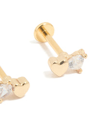 Kids Gold Plated Surgical Steel Cubic Zirconia Heart Flat Back Earrings - link has visual effect only