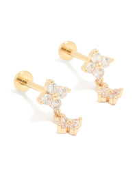 Gold Plated Surgical Steel Cubic Zirconia Flower Flat Back Earrings - link has visual effect only