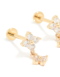 Gold Plated Surgical Steel Cubic Zirconia Flower Flat Back Earrings - link has visual effect only