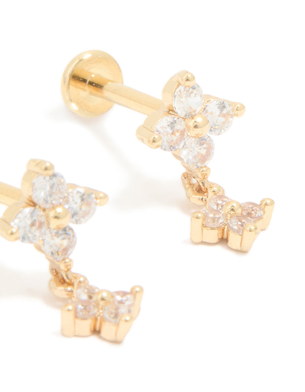 Gold Plated Surgical Steel Cubic Zirconia Flower Flat Back Earrings