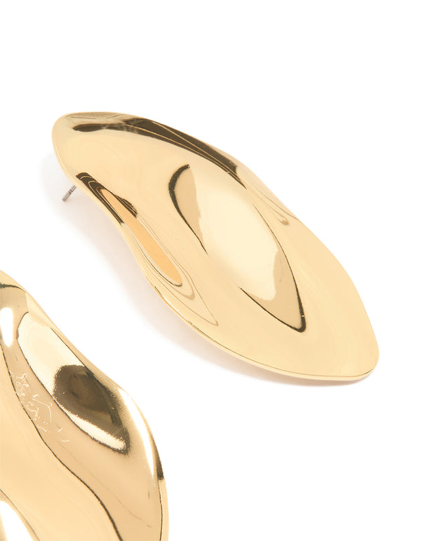 Gold Plated Large Oval Wrapped Organic Earrings
