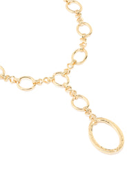 Gold Plated Oval Link Hammered Large Y-Necklace - link has visual effect only