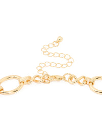 Gold Plated Oval Link Hammered Large Y-Necklace - link has visual effect only