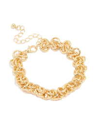 Gold Plated Chunky Interwoven Link Bracelet - link has visual effect only