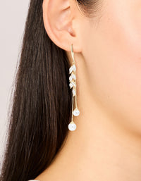 Gold Plated Cubic Zirconia Double Pearl Hook Earrings - link has visual effect only