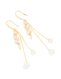 Gold Plated Cubic Zirconia Double Pearl Hook Earrings - link has visual effect only