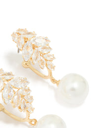 Gold Plated Cubic Zirconia Large Vine Pearl Drop Earrings - link has visual effect only