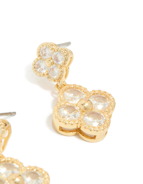Gold Plated Cubic Zirconia Small & Medium Flower Earrings