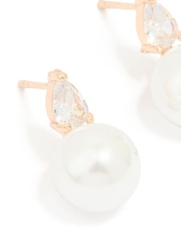 Gold Plated Cubic Zirconia & Pearl Teardrop Earrings