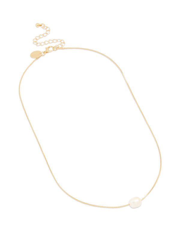 Gold Plated Freshwater Pearl Dainty Snake Chain Necklace